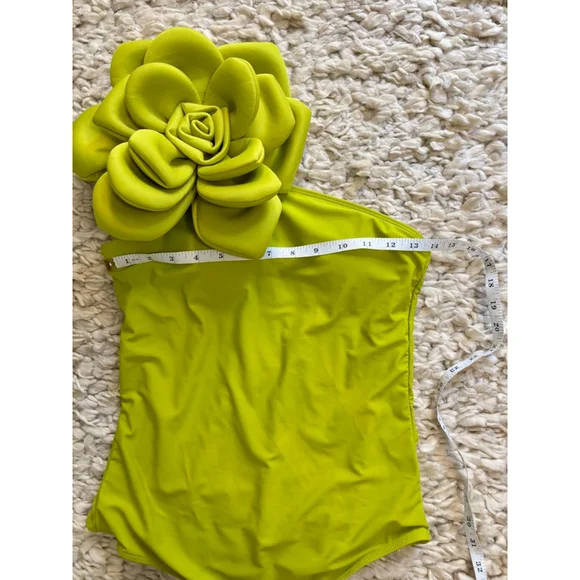 Women's Sporlike Lime Green One-Shoulder Floral One Piece Swimsuit M - Picture 4 of 10